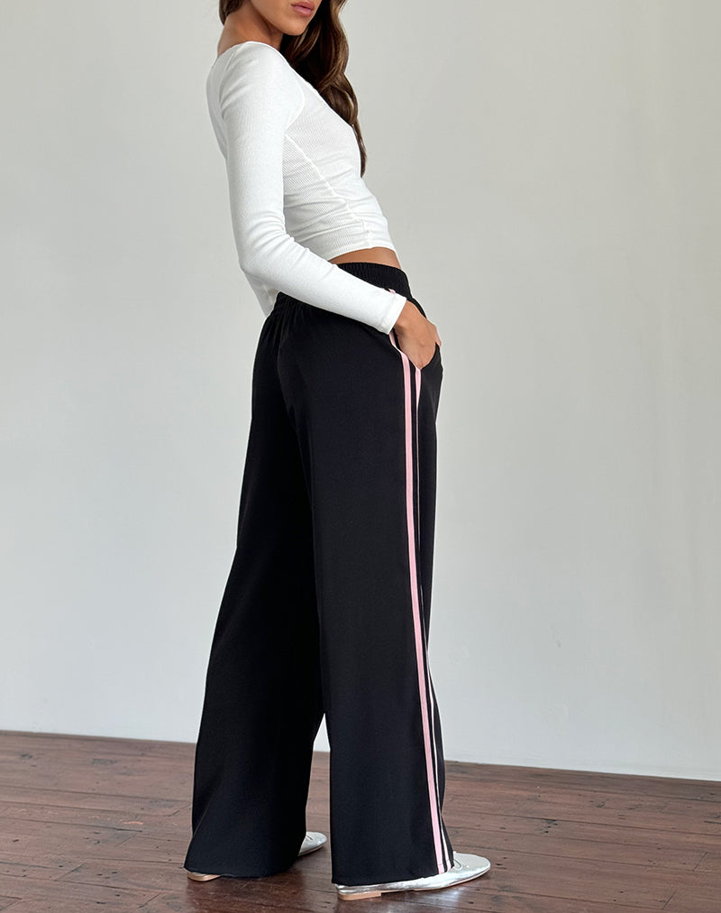 Afbeelding van Bennett broek in zwart met roze zijstreep