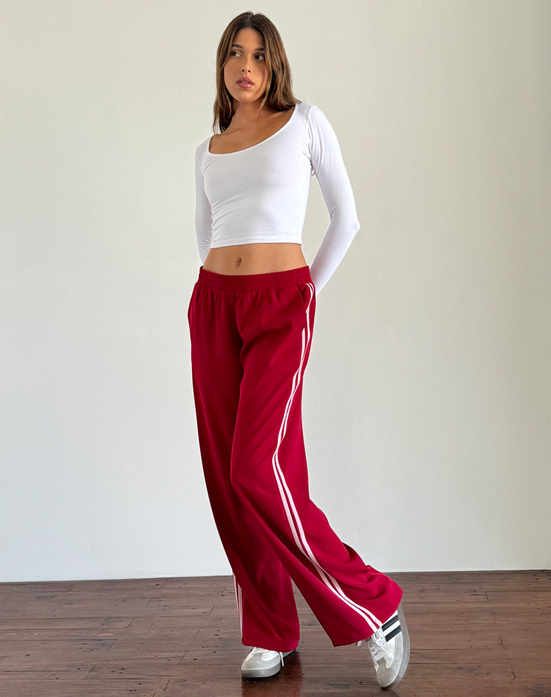 Afbeelding van Bennett broek met wijde pijpen in kleermakersrood met roze streep