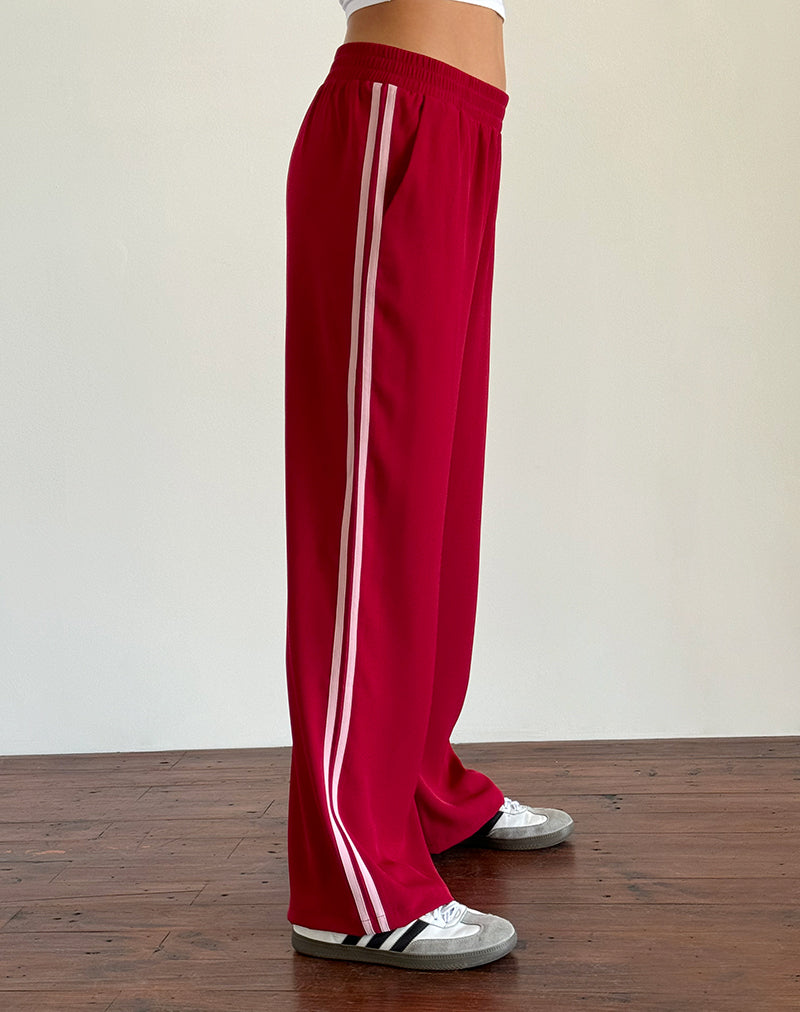 Afbeelding van Bennett broek met wijde pijpen in kleermakersrood met roze streep