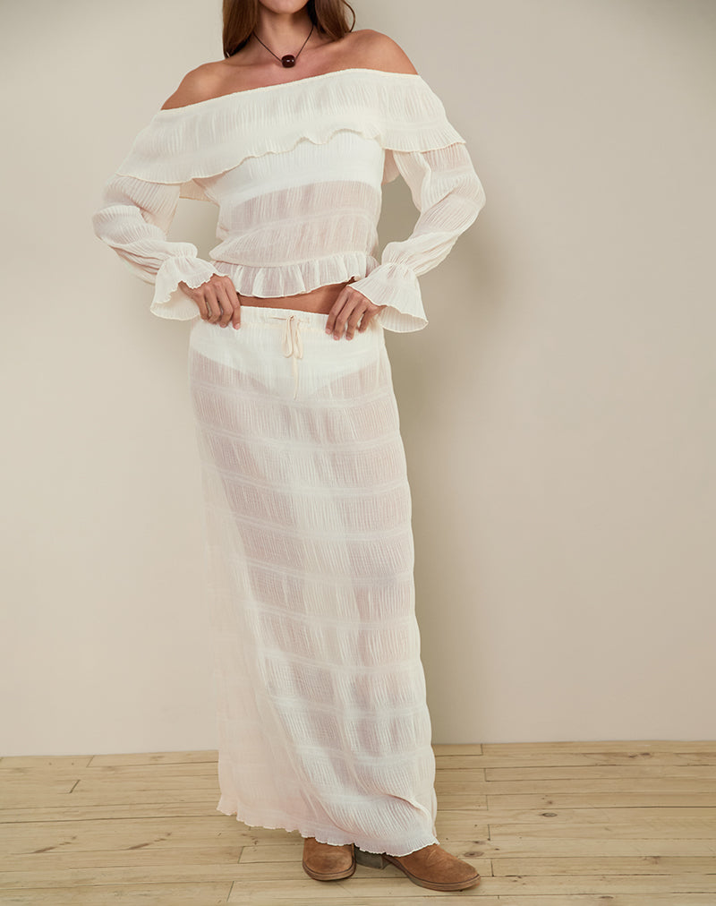 Afbeelding van Bente Ongevoerde Maxi Rok in Chiffon Plisse Ivoor