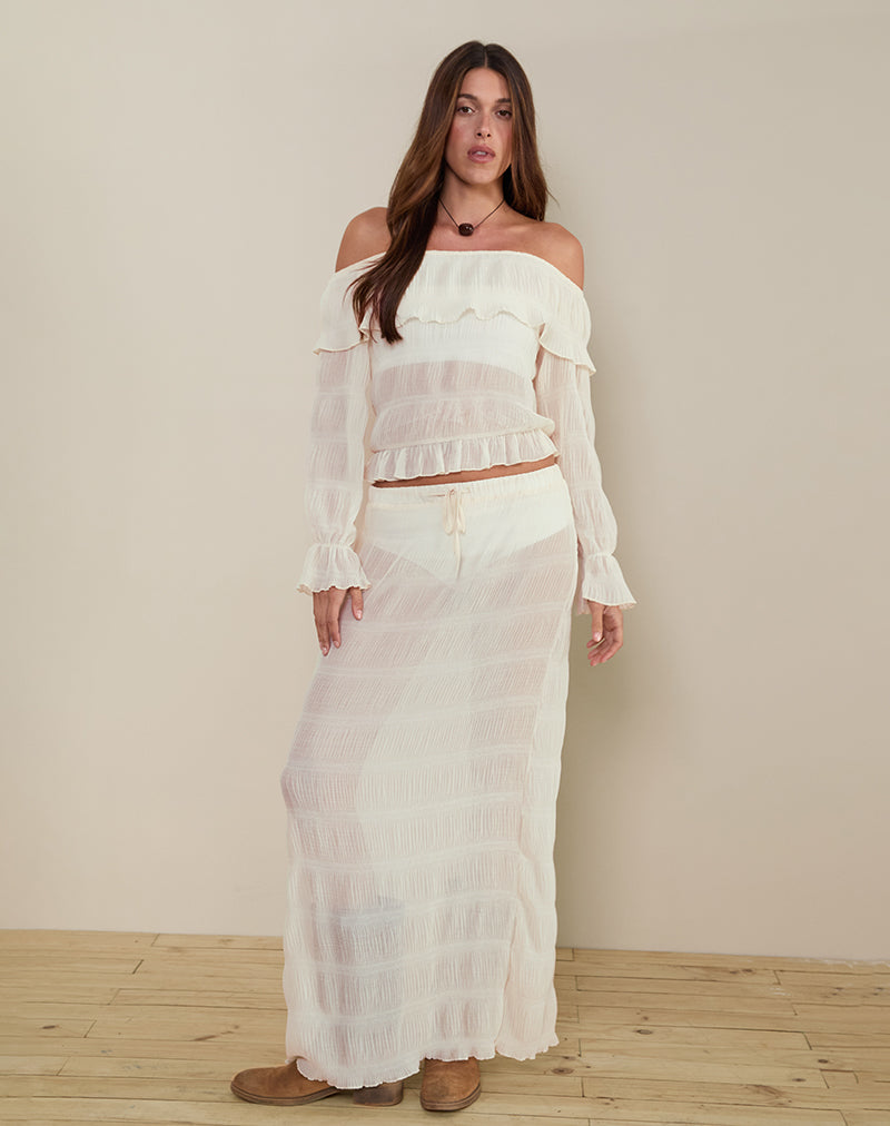 Bente Ongevoerde Maxi Rok in Chiffon Plisse Ivoor