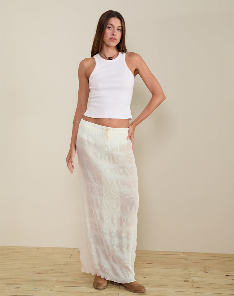 Afbeelding van Bente Ongevoerde Maxi Rok in Chiffon Plisse Ivoor