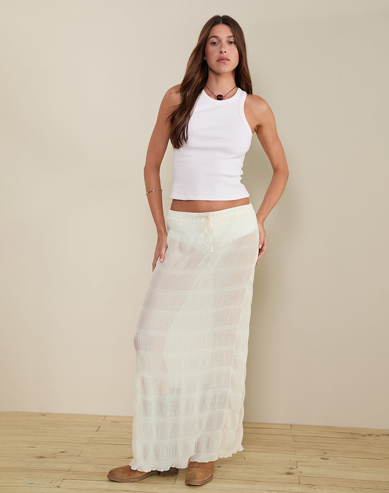 Bente Ongevoerde Maxi Rok in Chiffon Plisse Ivoor