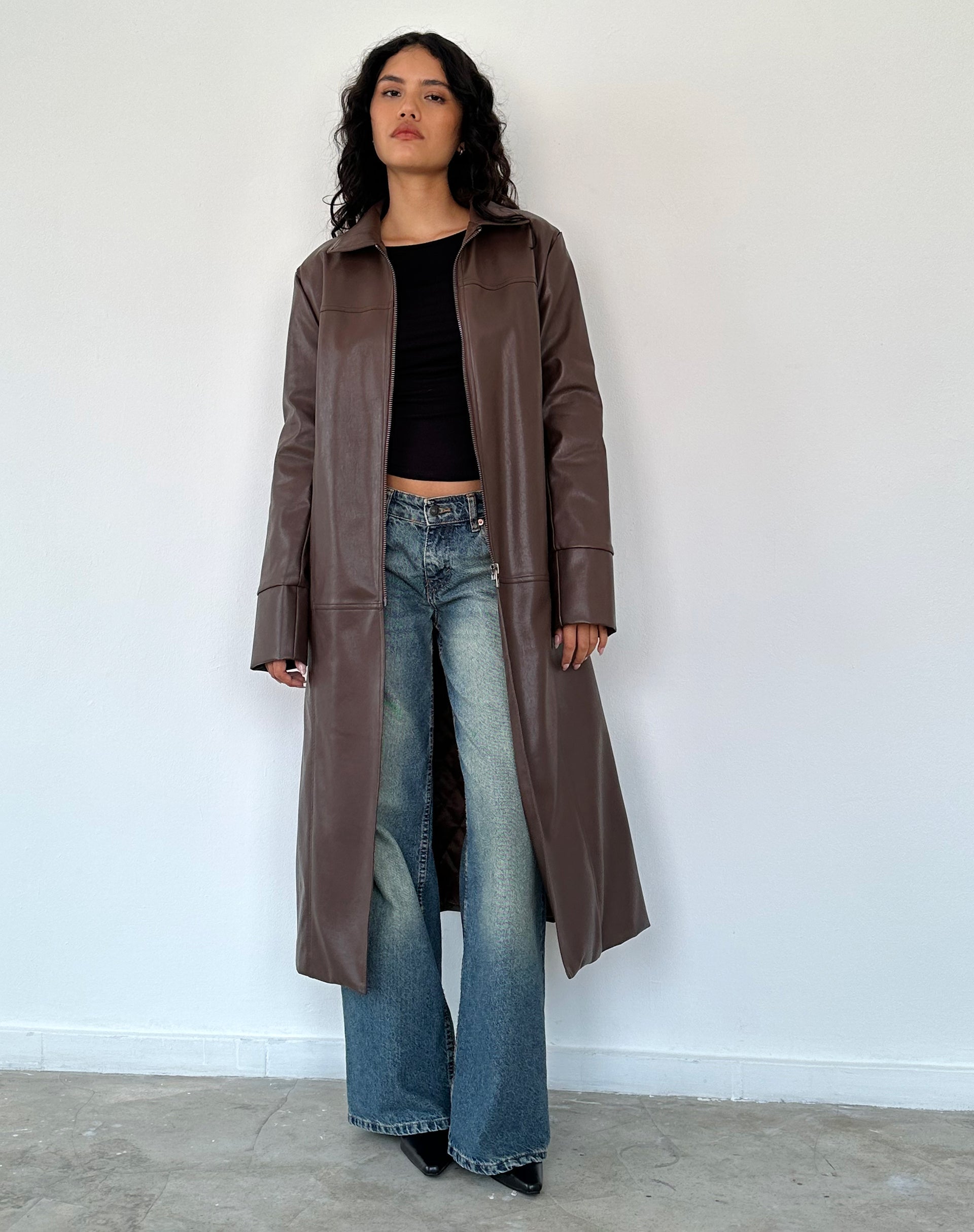 Afbeelding van Berlin PU Trench Coat in donkerbruin