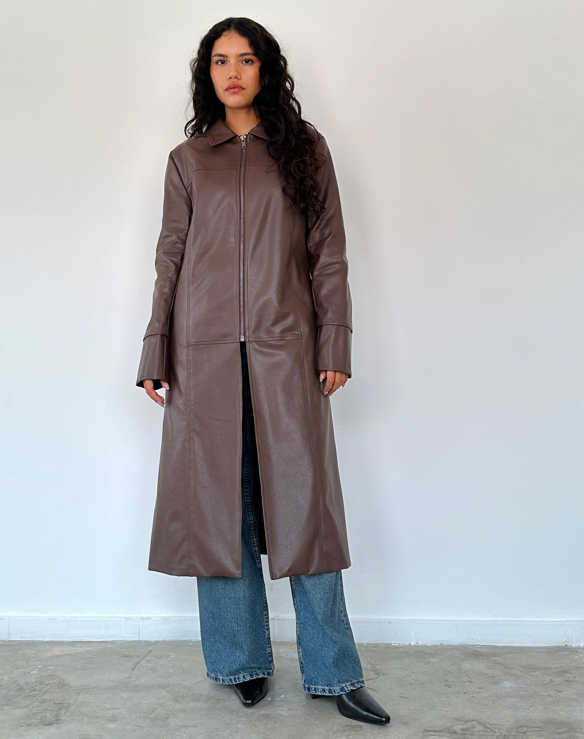 Afbeelding van Berlin PU Trench Coat in donkerbruin