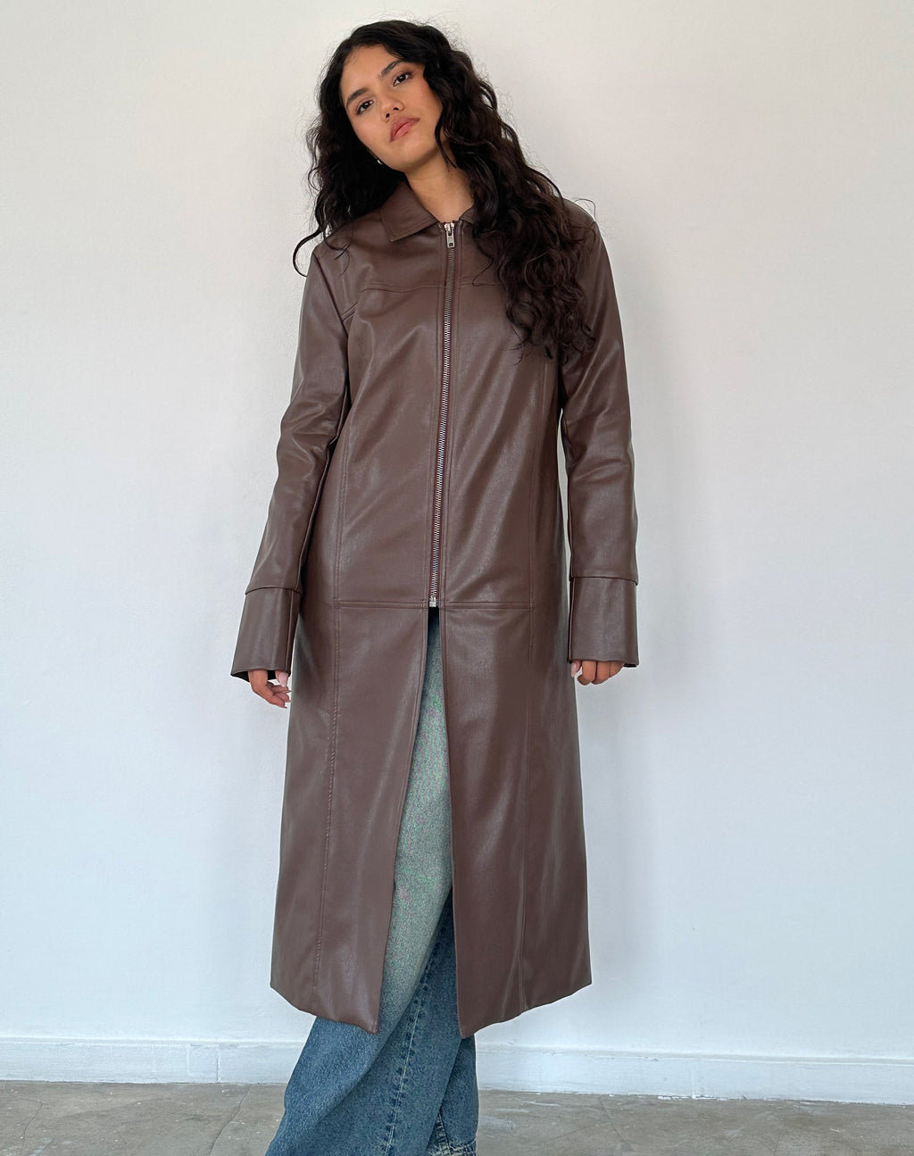 Berlin PU Trench Coat in donkerbruin