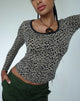 Afbeelding van Beshi Lange Mouw Top in Mini Cheetah Zwart Binding