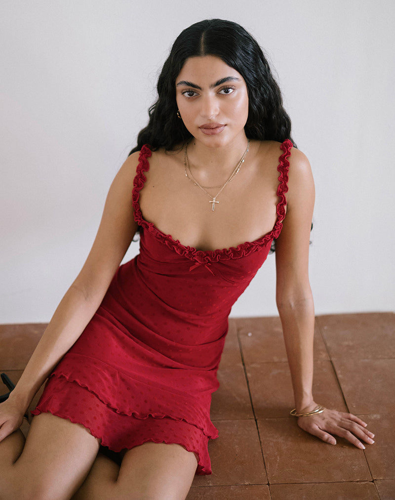 Afbeelding van Bestari Mini Dress in Basic Polka Cherry