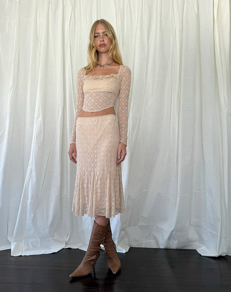 Afbeelding van Caelyn Lange Mouw Top in Textured Nude Lace