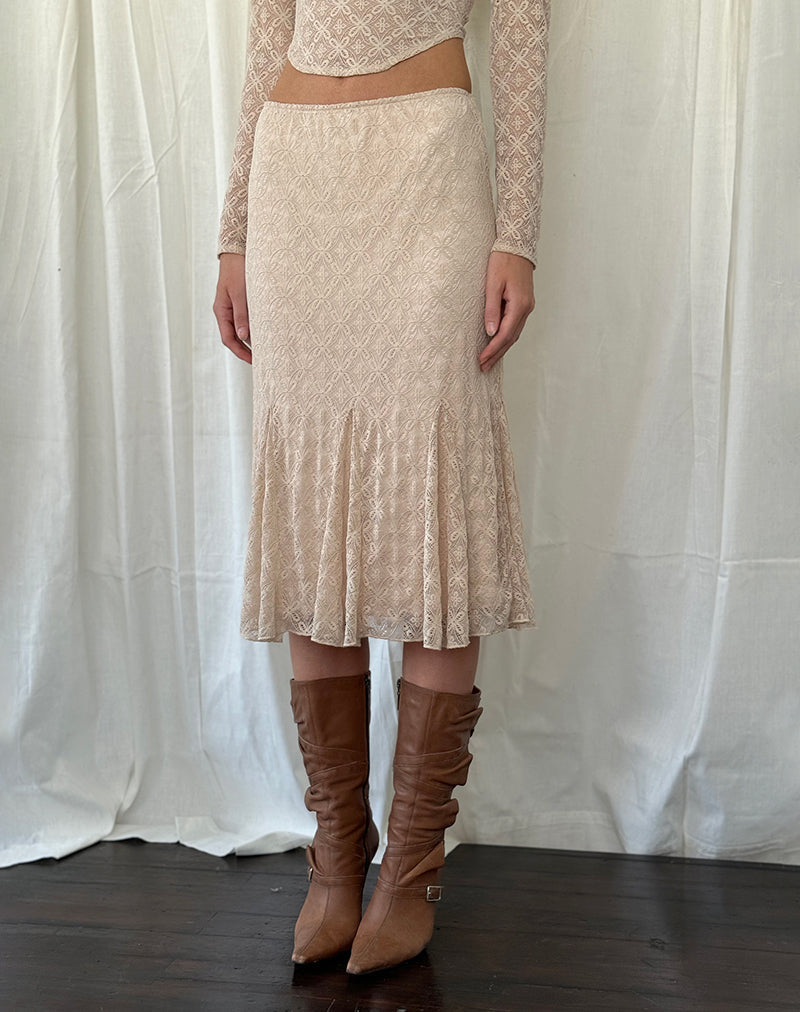 Betharia Midi-rok met volants in naakt kant