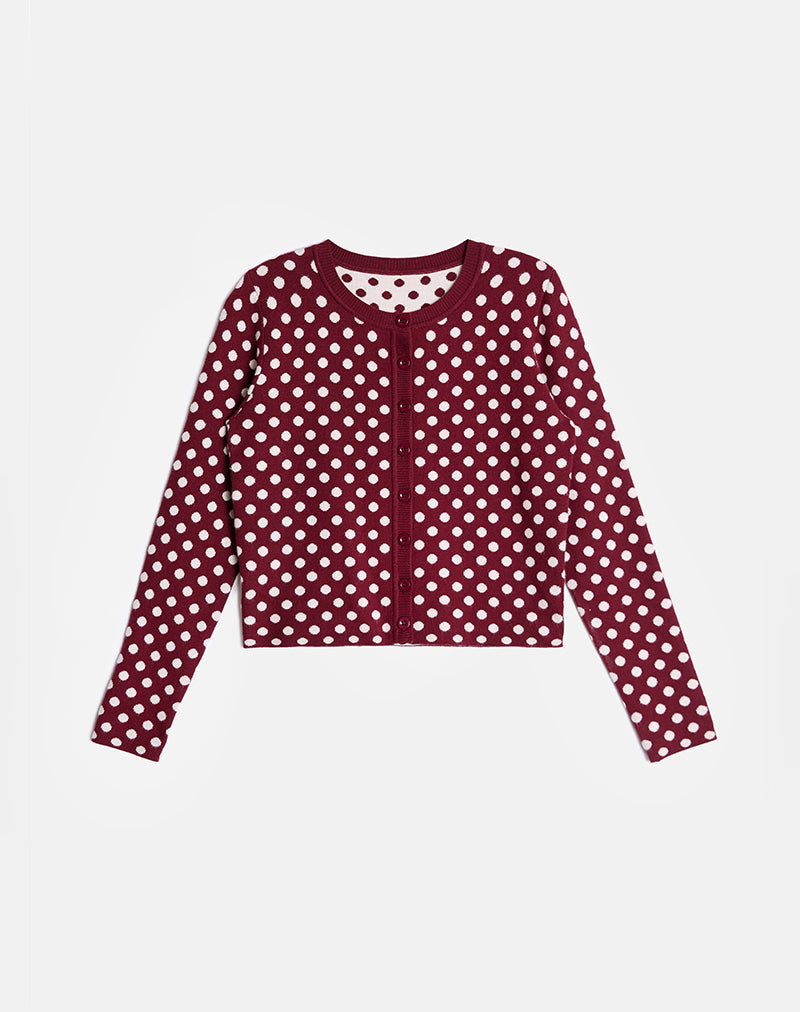 Afbeelding van Bhavina Vest in Bourgondië met Crème Polka Print