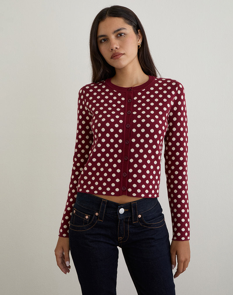 Bhavina vest in bordeauxrood met crèmepolka