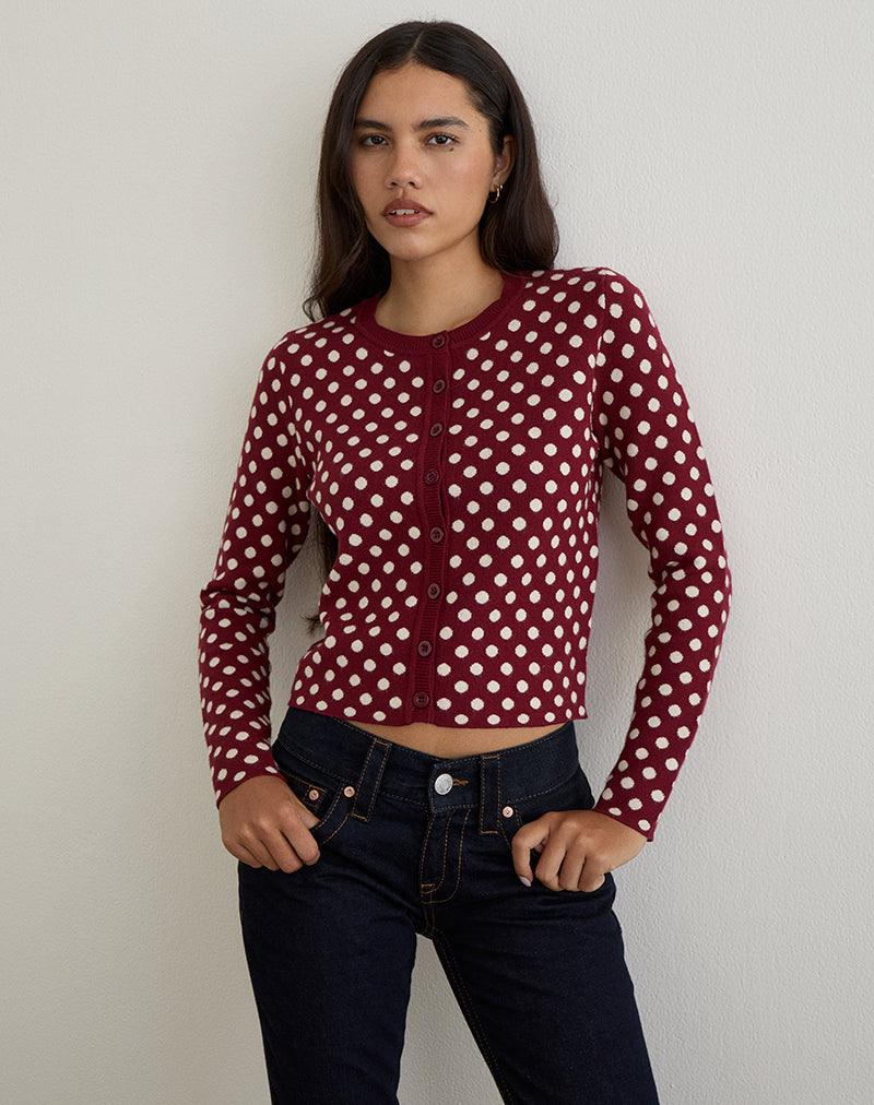 Afbeelding van Bhavina Vest in Bourgondië met Crème Polka Print