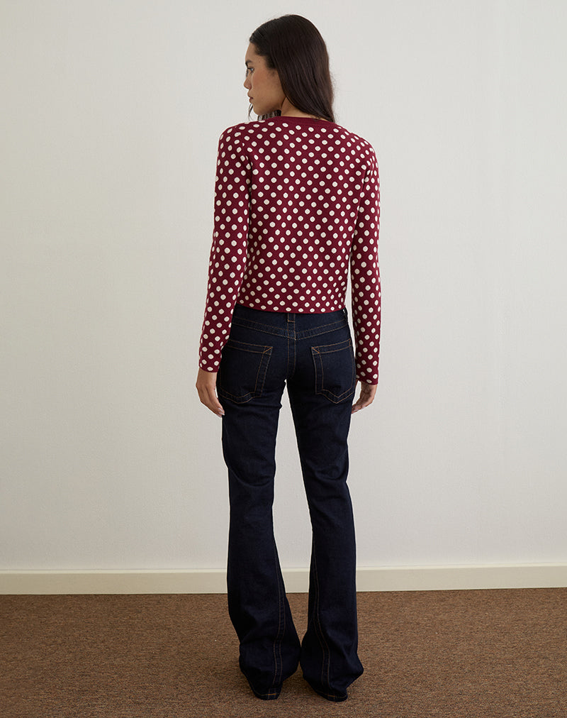 Afbeelding van Bhavina Vest in Bourgondië met Crème Polka Print