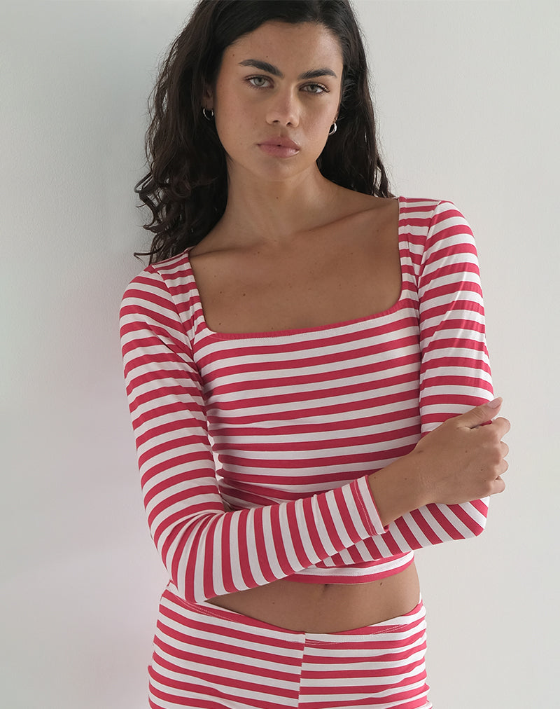Biga Top met lange mouwen in rood-wit gestreept