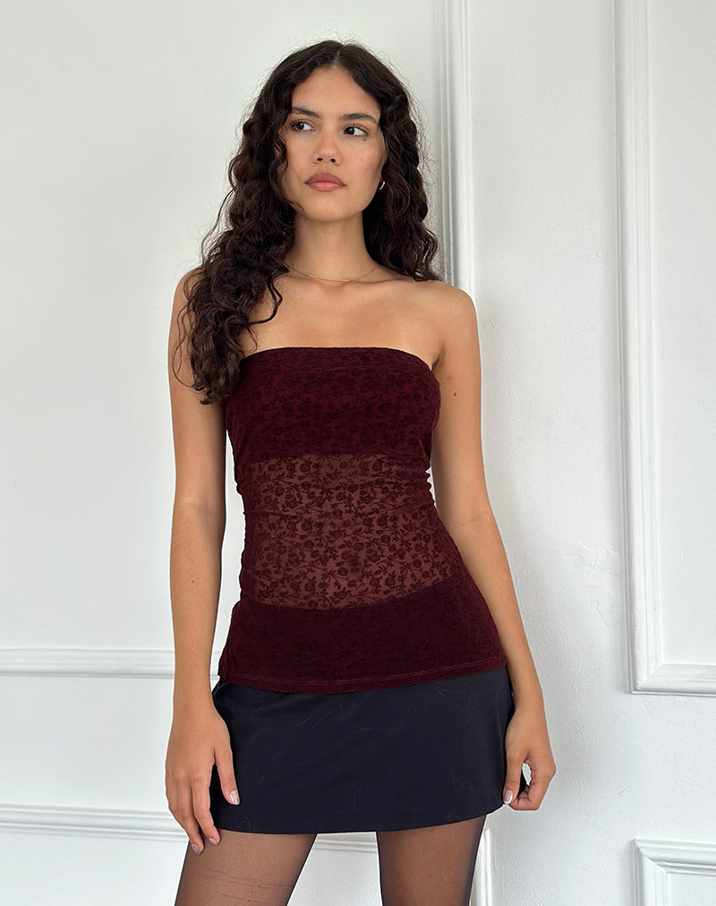 Afbeelding van Bilancia Bandeau Top in Ditsy Flock Burnt Maroon