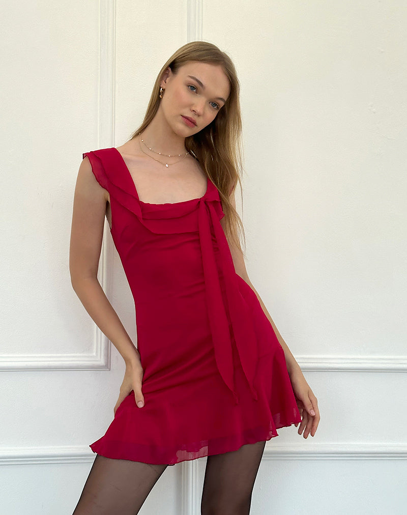 Afbeelding van Binita Mini Jurk in Chiffon Bourgondië