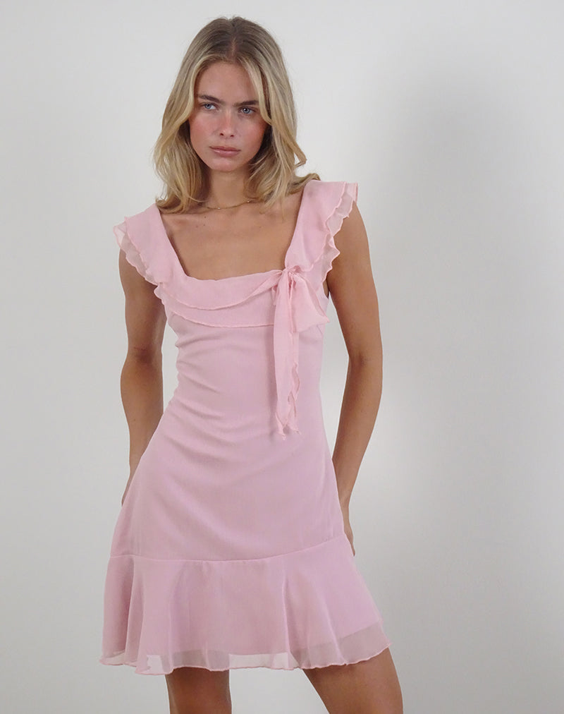 Afbeelding van Binita Mini Jurk in Chiffon Pioenroos