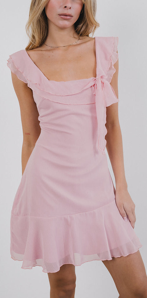 Afbeelding van Binita Mini Jurk in Chiffon Pioenroos