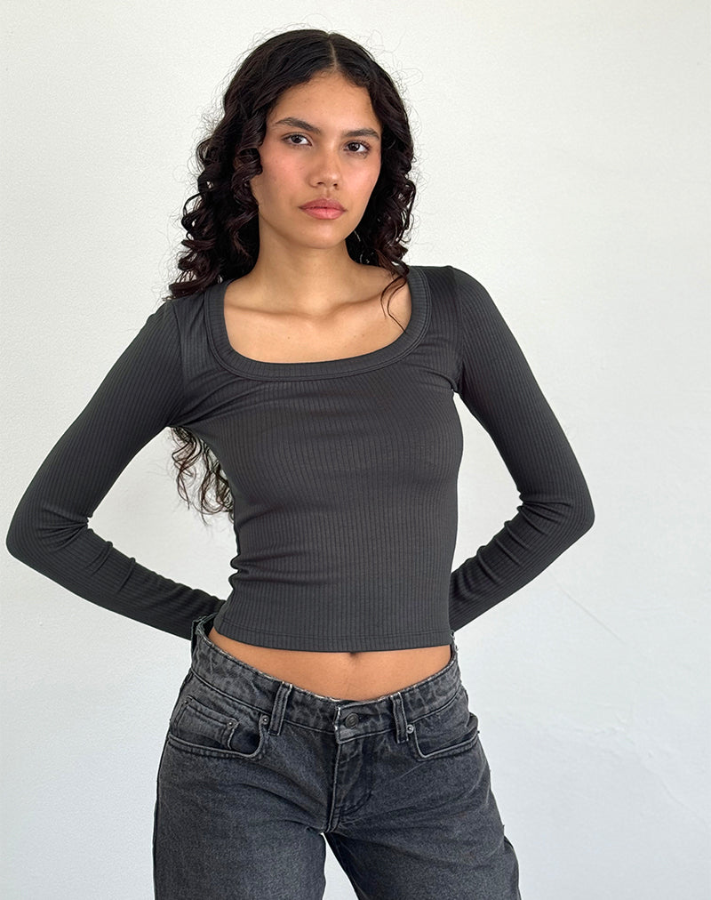 Binlo Extra Lange Mouw Top in Black Forest