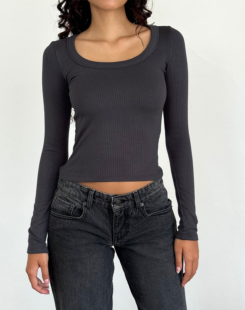 Binlo Extra Lange Mouw Top in Black Forest