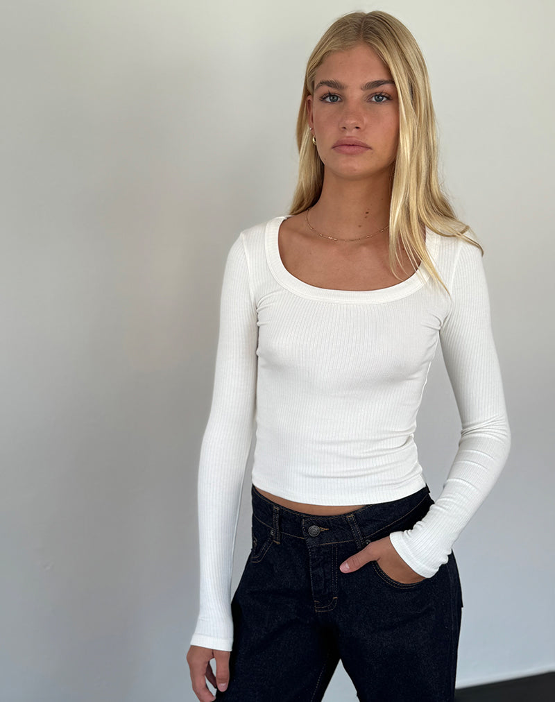 Binlo Extra Lange Mouw Top in Wit