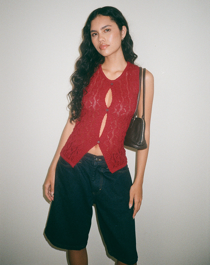 Afbeelding van Birama Button Tank Top in Knit Red