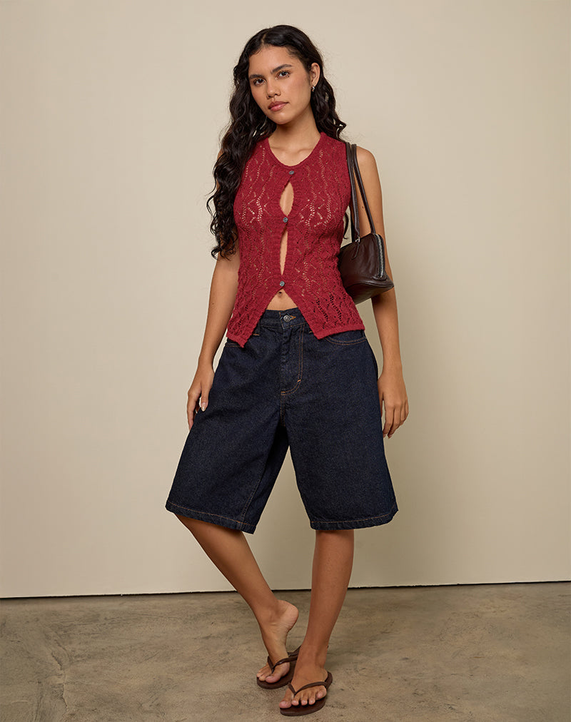 Afbeelding van Birama Button Tank Top in Knit Red