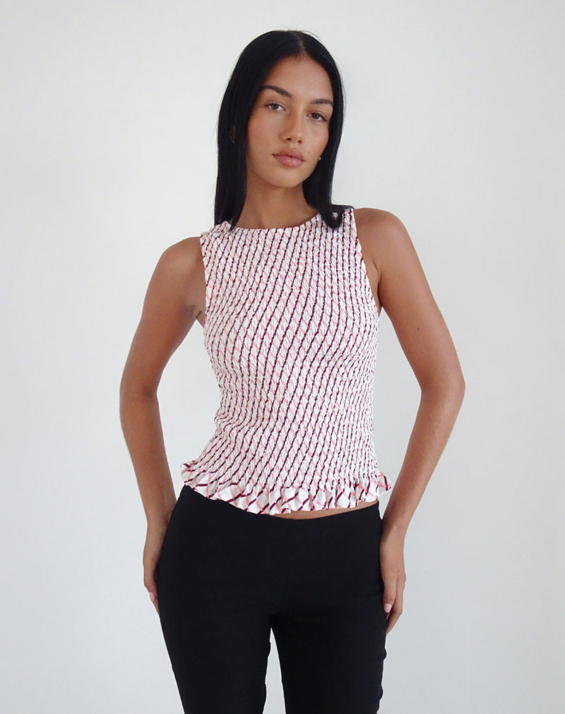 Afbeelding van Birita Shirred Tank Top in Geometrische Tegel