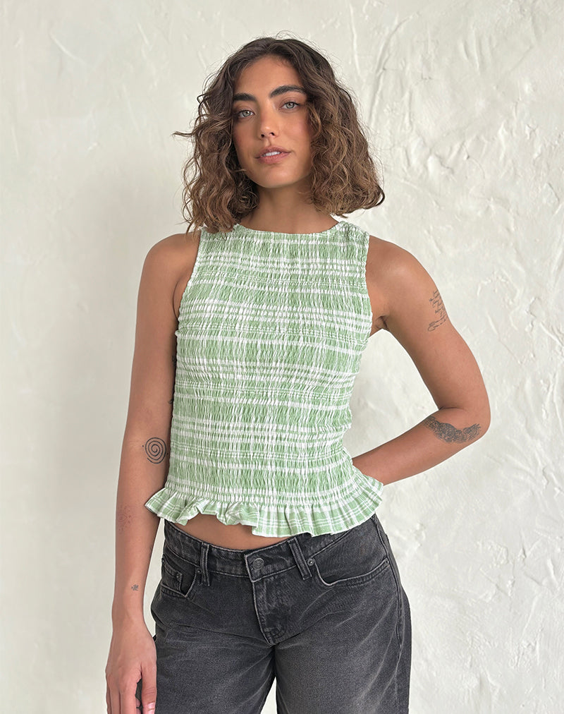 Afbeelding van Birita Shirred Top in tafelkleed Neo Mint