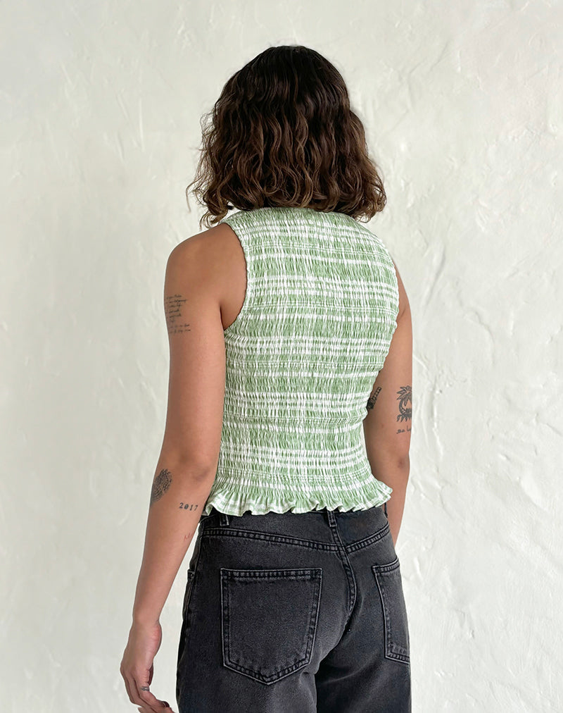 Afbeelding van Birita Shirred Top in tafelkleed Neo Mint