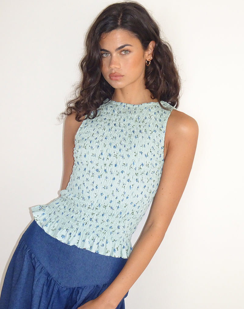 Afbeelding van Birita Shirred Top in Pretty Petal Green