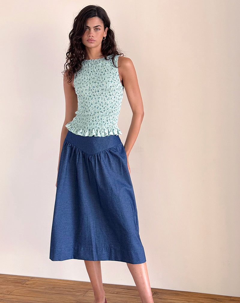 Afbeelding van Birita Shirred Top in Pretty Petal Green