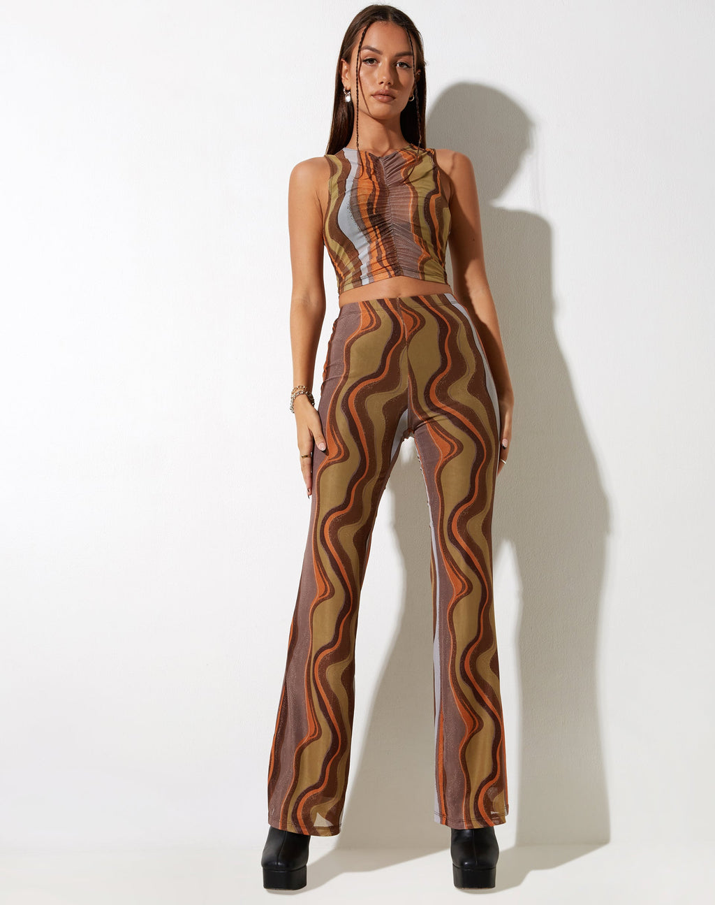 Herly Flare Broek in Aardkleurig Kleurverloop