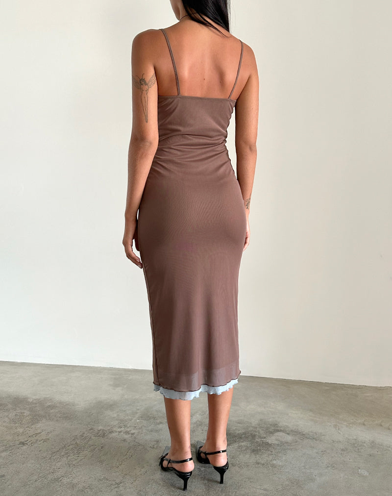 Afbeelding van Bisilk Midi Dress in Mesh Bruin met Lichtblauw
