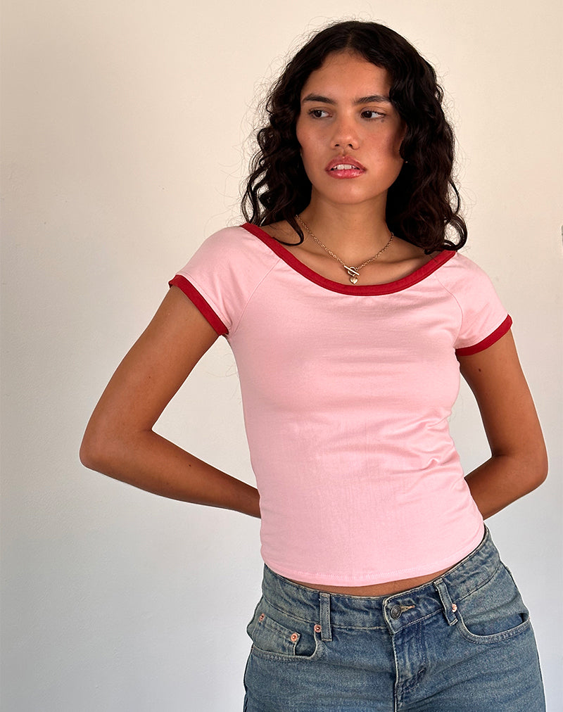 Afbeelding van Bitha Top in Ballet Roze met Adrenaline Rode Binding