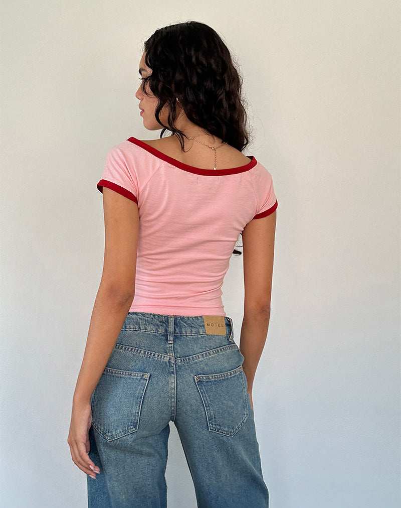 Afbeelding van Bitha Top in Ballet Roze met Adrenaline Rode Binding