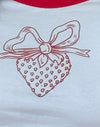 Poederblauw met adrenaline rood en aardbeienstrik
