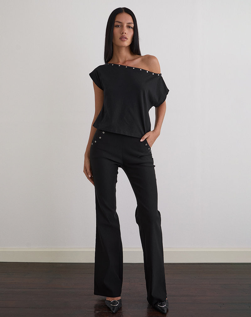 Afbeelding van Bizzy Top in Jersey Zwart met studs