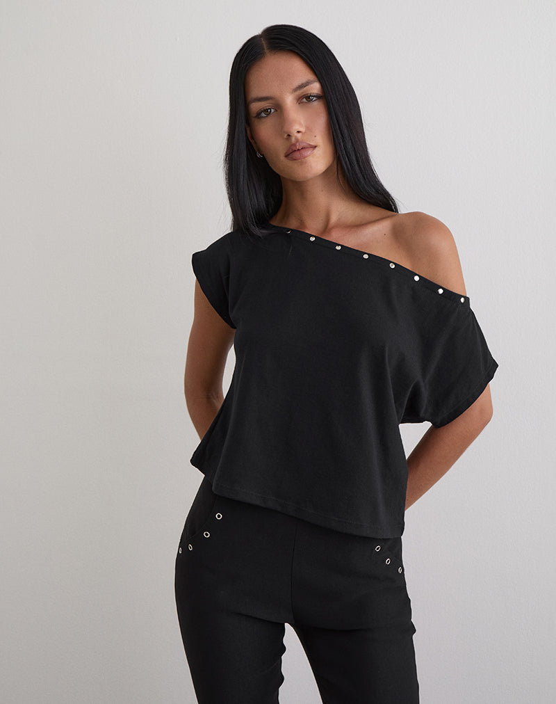 Afbeelding van Bizzy Top in Jersey Zwart met studs