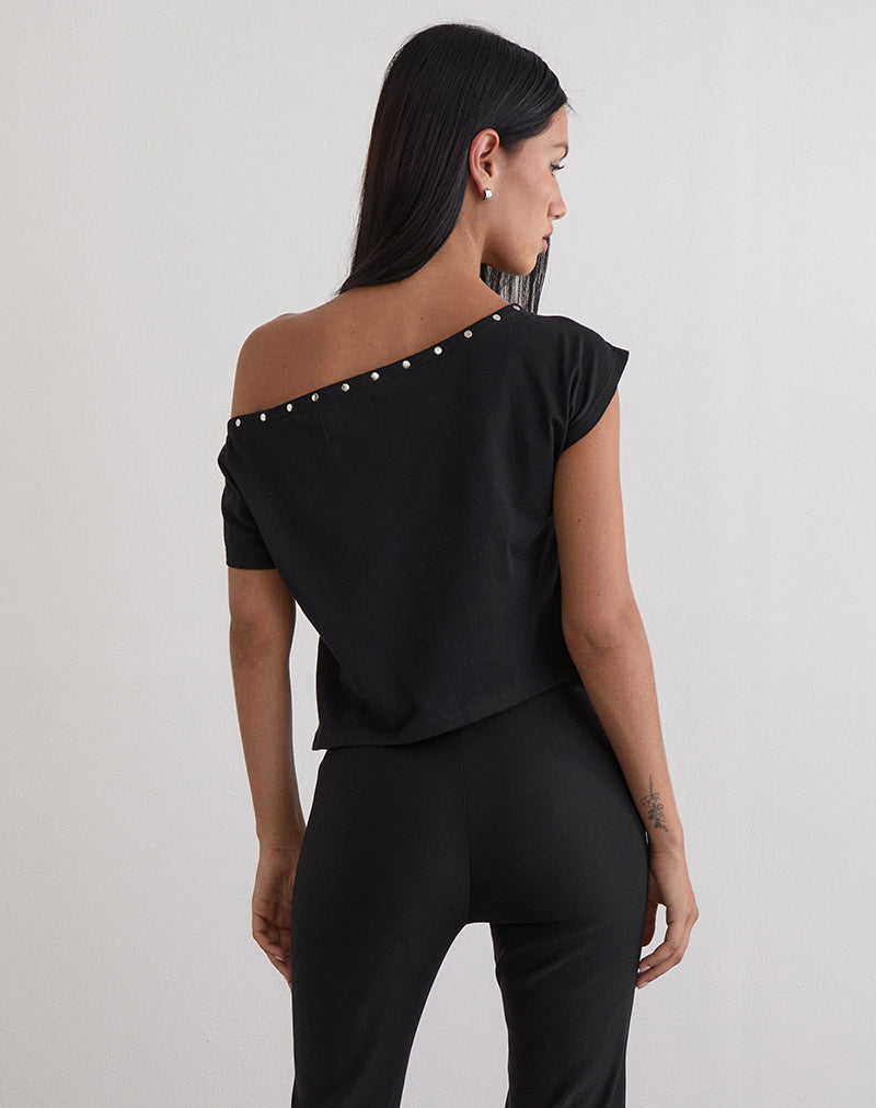 Afbeelding van Bizzy Top in Jersey Zwart met studs