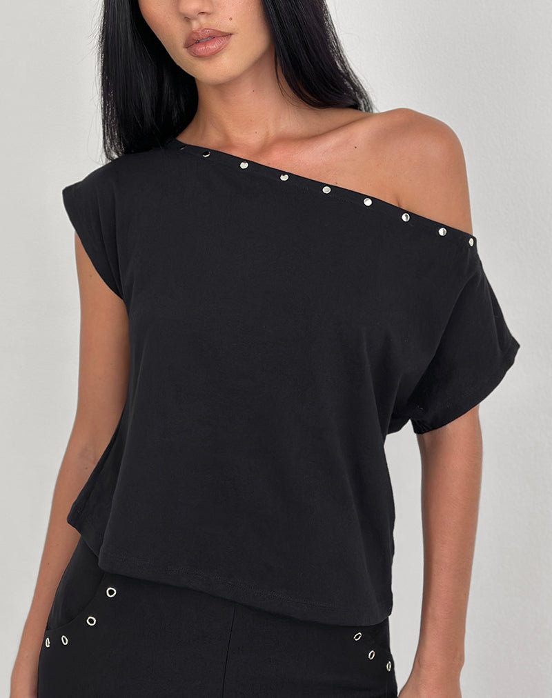Afbeelding van Bizzy Top in Jersey Zwart met studs
