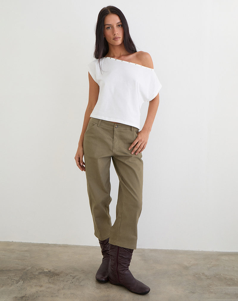 Afbeelding van Bizzy Top met studded halslijn in gebroken wit