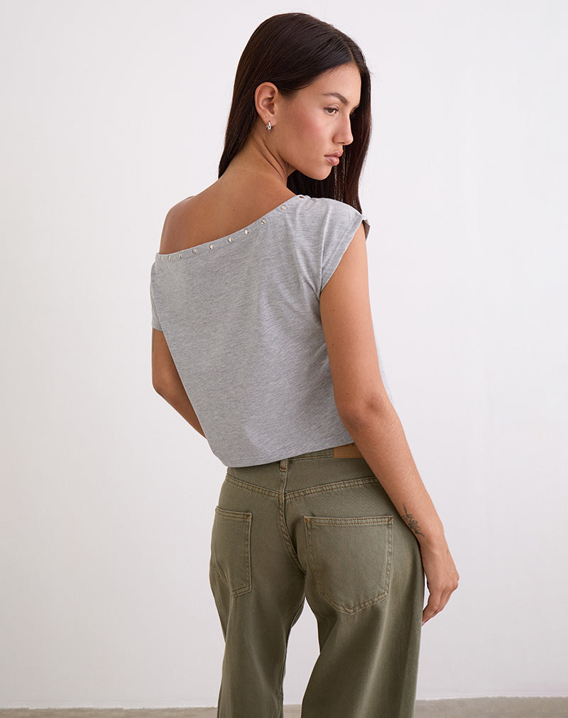 Afbeelding van Bizzy Top met Studded Halslijn in Grijs Marl