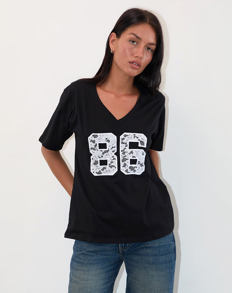 Blaine Oversized T-shirt in zwart met 86 wit kantborduursel