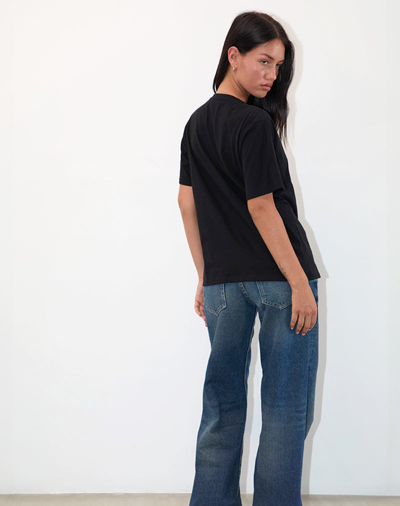 Afbeelding van Blaine Oversized T-shirt in zwart met 86 wit kantborduursel