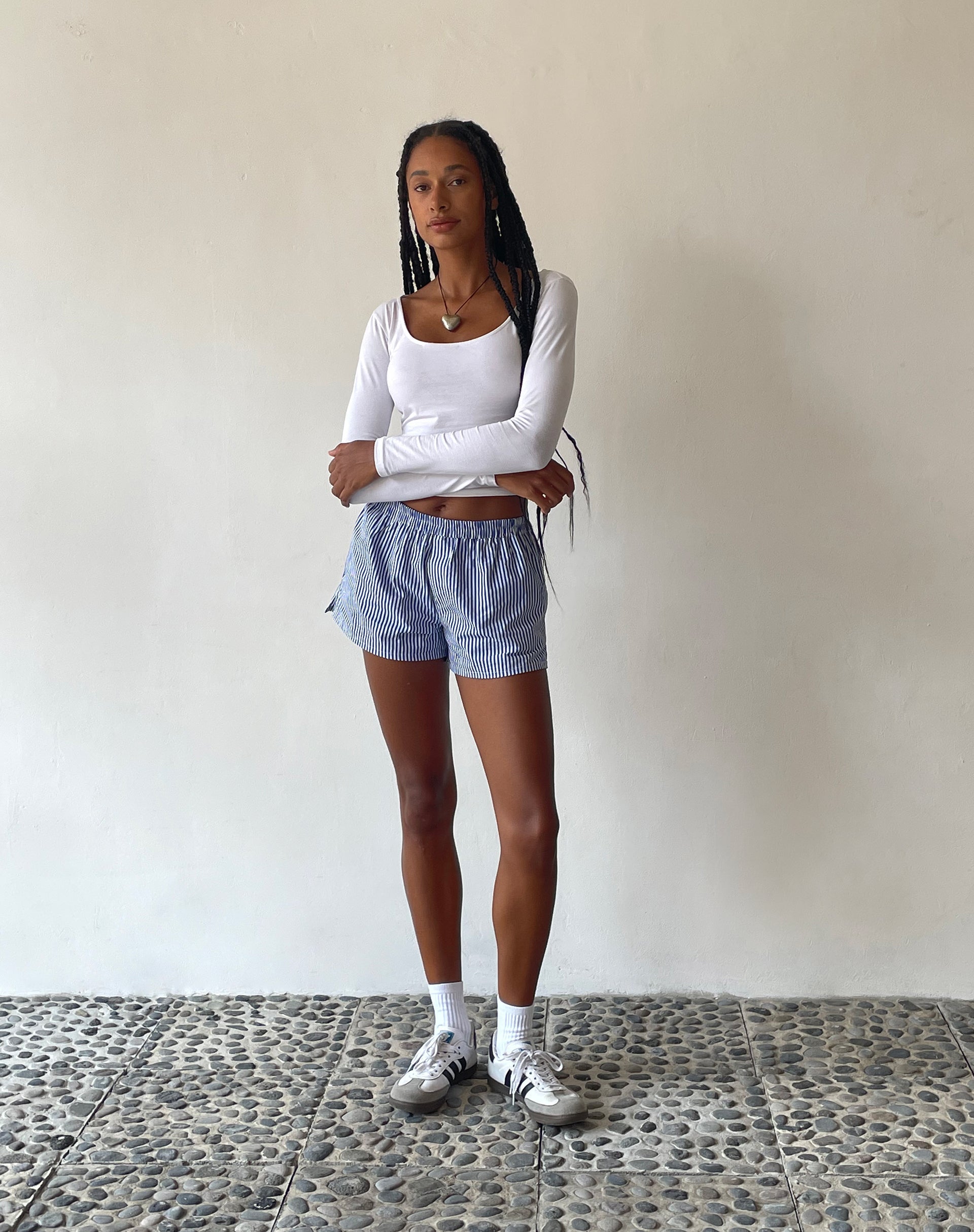 beeld van MOTEL X JACQUIE Laboxe Brief Shorts in Poplin Blue Pinstripe