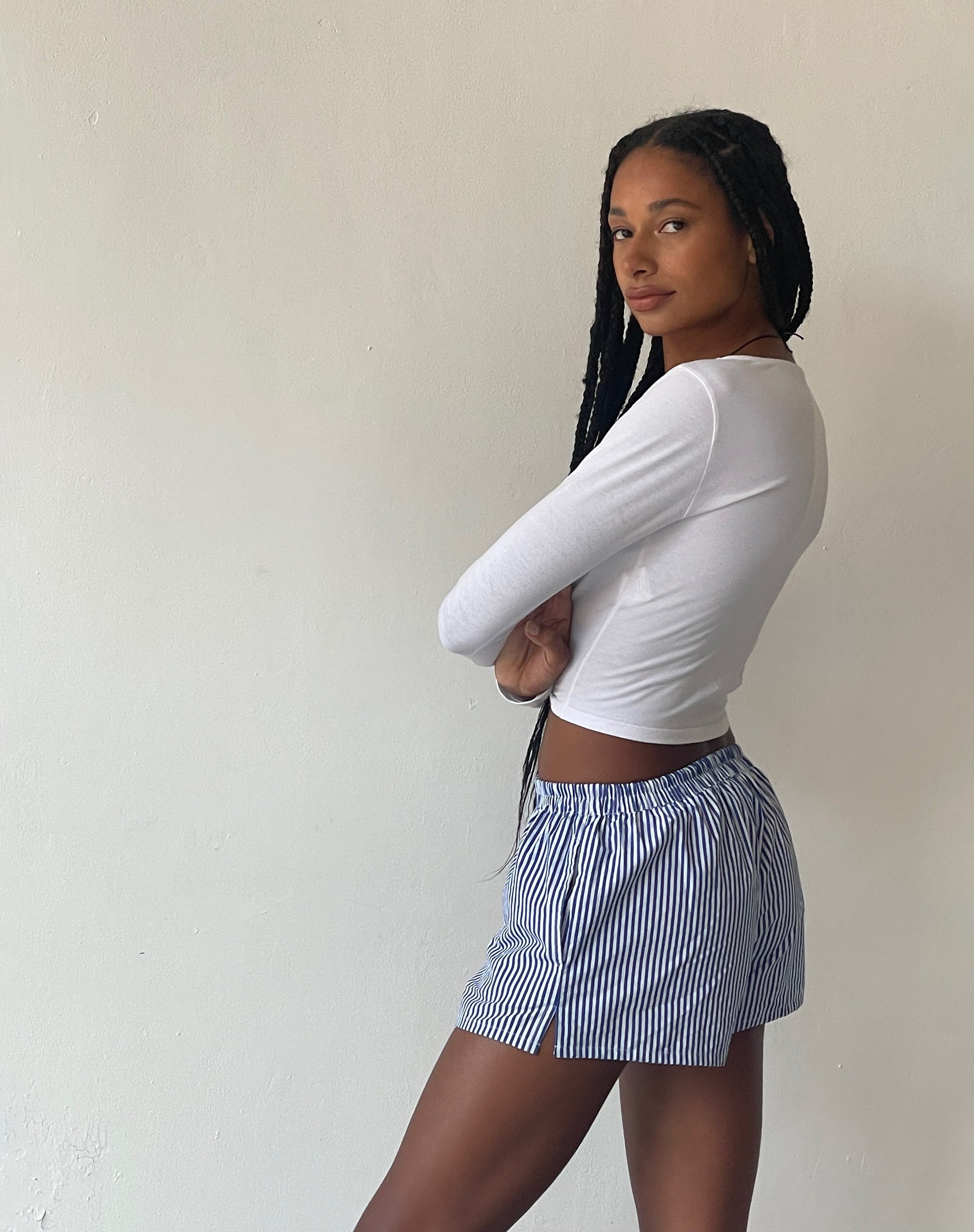 beeld van MOTEL X JACQUIE Laboxe Brief Shorts in Poplin Blue Pinstripe