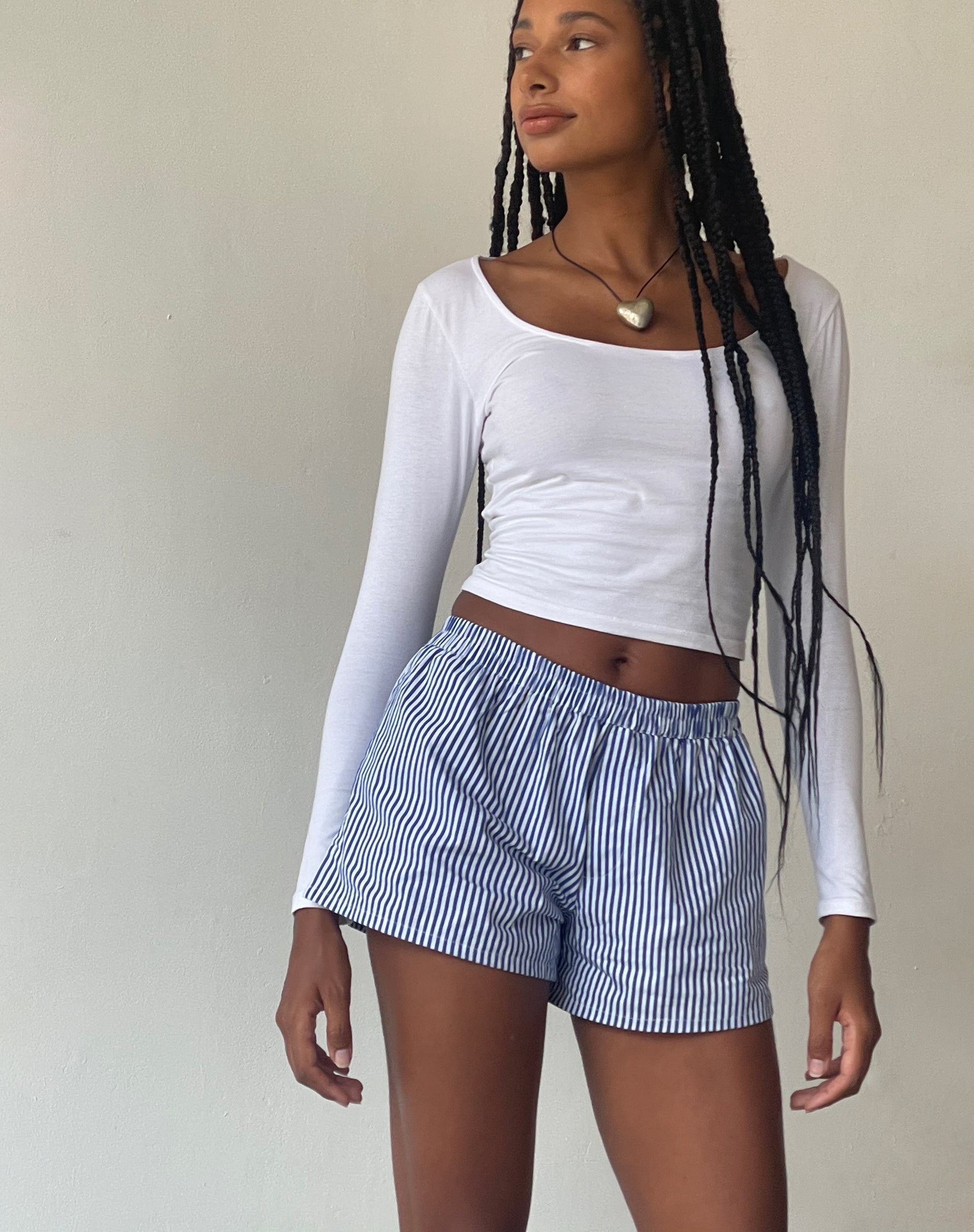 beeld van MOTEL X JACQUIE Laboxe Brief Shorts in Poplin Blue Pinstripe