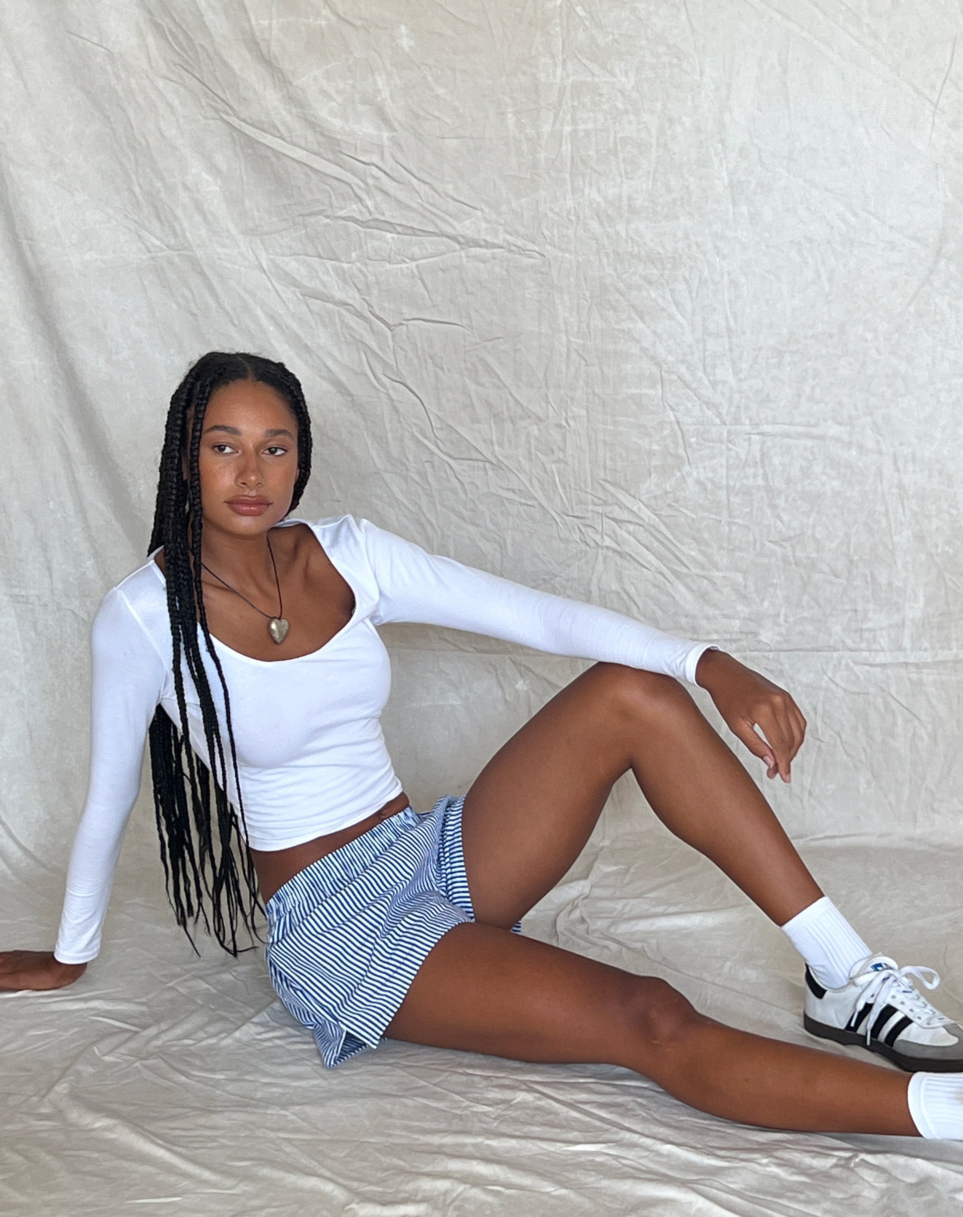 beeld van MOTEL X JACQUIE Laboxe Brief Shorts in Poplin Blue Pinstripe